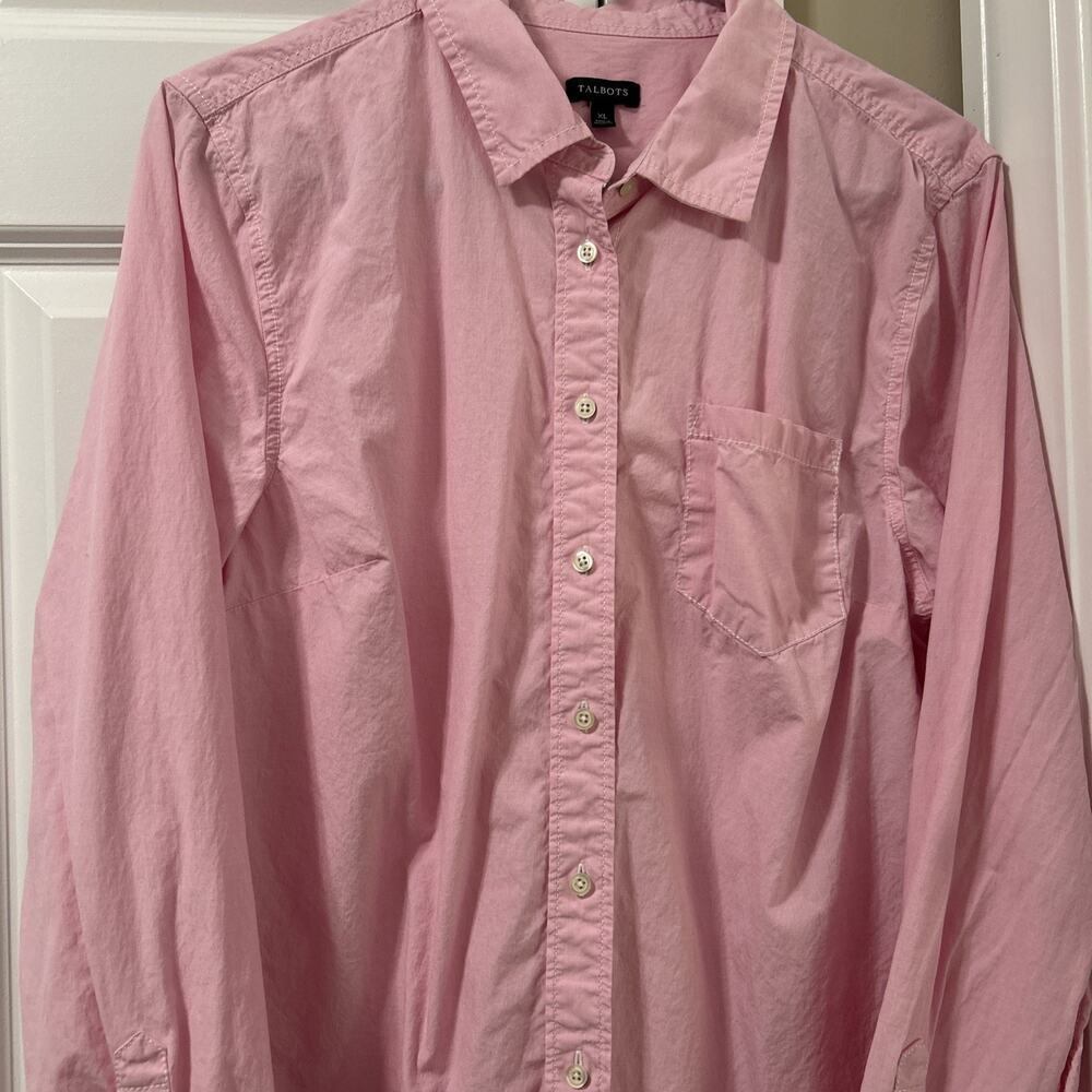 Talbots Women's XL Pink Button-Down Shirt, Long Sleeve,100% Cotton w/pocket